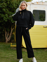 Longaj Manikaj Ŝvitkostumoj Aro Duon-Zip Sweatshirt kun Joggers Ŝvitpantalono