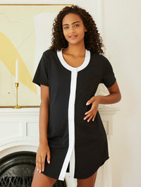 Short Sleeve Button Down Nightgown Sleepwear Pajama Dress