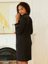 Long Sleeve Button Down Nightgown V-Neck Sleepwear Nightshirt