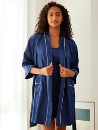 Super Silk Satin Lace Casual Nightgown & Robe Set 2Pcs