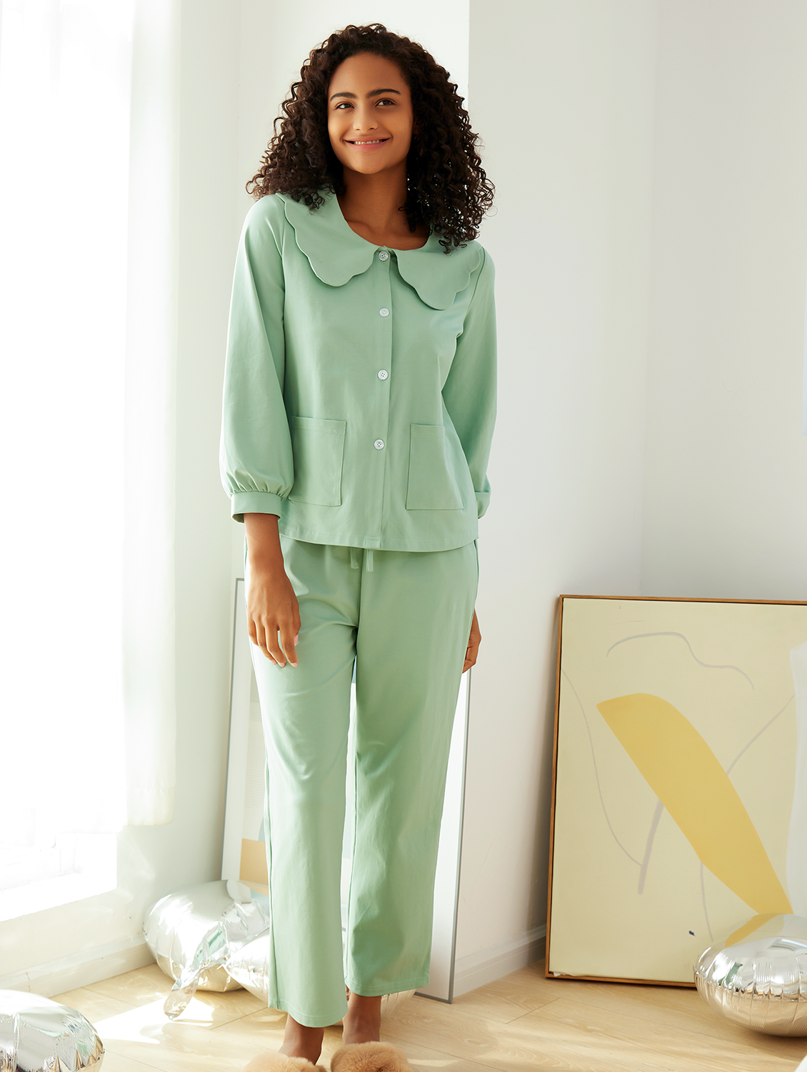 Comfy Pj Lounge Sets Long Sleeve Button Down Sleepwear with Pants